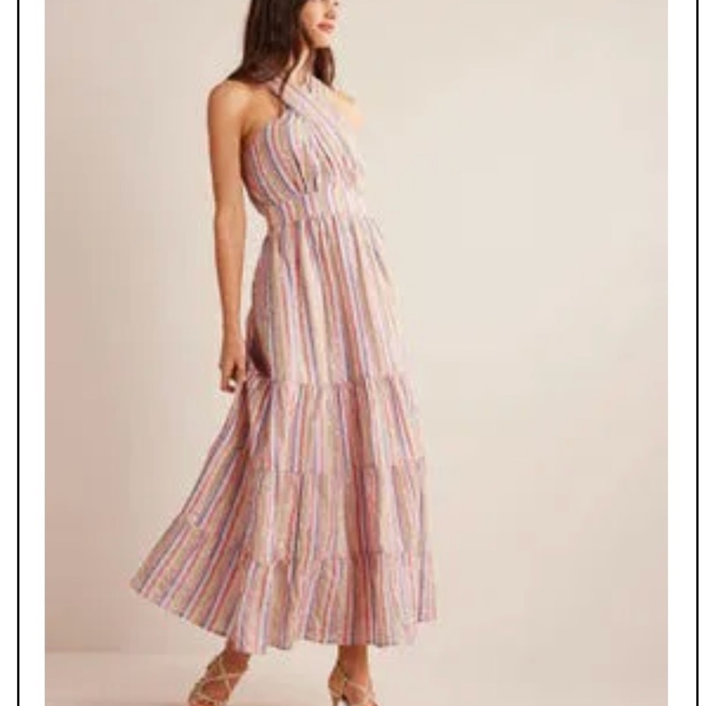 Boden Striped Metallic Maxi Dress Petite US 12P Sundress Sleeveless NEW